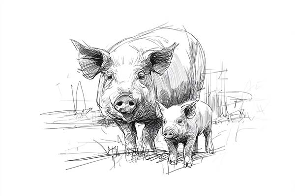 How to Draw a Pig and Piglet, Realistic Mother Pig with Her Baby Piglet Drawing Sketch Illustration Art Ideas