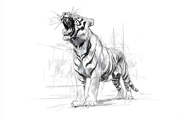 How to Draw a Roaring Tiger, Realistic Tiger Drawing Sketch Illustration Art Ideas