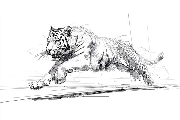 How to Draw a Running Tiger, Realistic Tiger Drawing Sketch Illustration Art Ideas