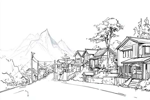 How to draw a japanese village