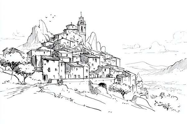 How to Draw a Spanish Village, European Town and City Sketch Drawing Ideas