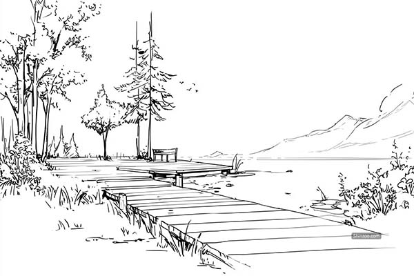 How to Draw a Beautiful Summer Scene, Summer Nature Landscape Drawing Ideas