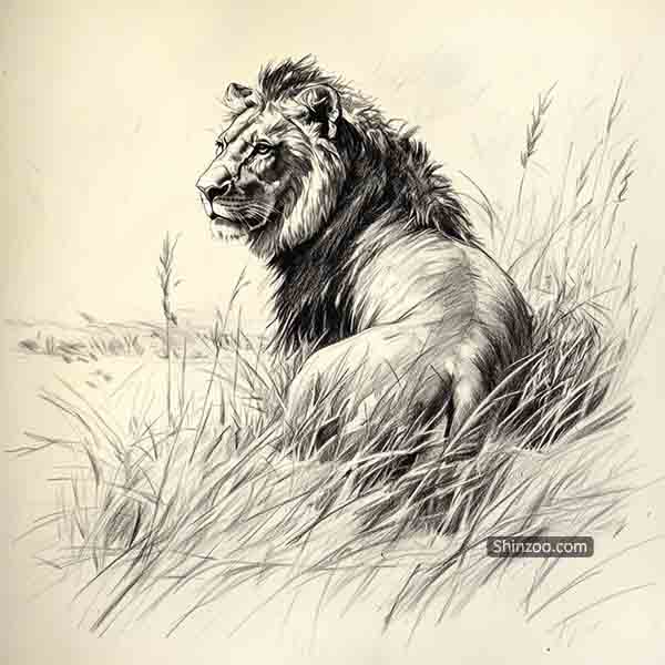 Lion Drawing, How to Draw a Lion, Lion Head Sketch Illustration, African Lion Art