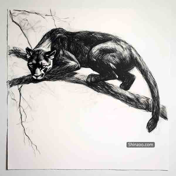 Puma on a tree drawing 02