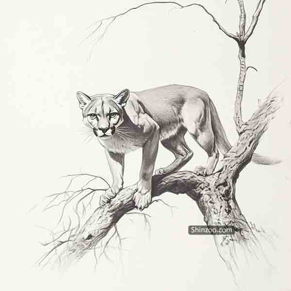 Puma on a tree drawing 03