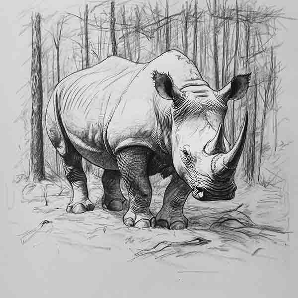 How to Draw a Rhinoceros, Realistic Rhino Drawing Sketch Illustration Art Ideas