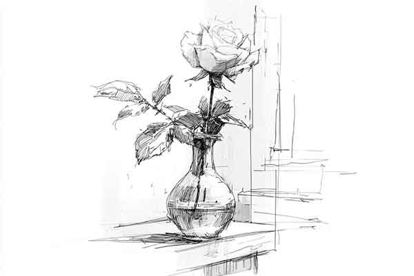 rose on a vase drawing