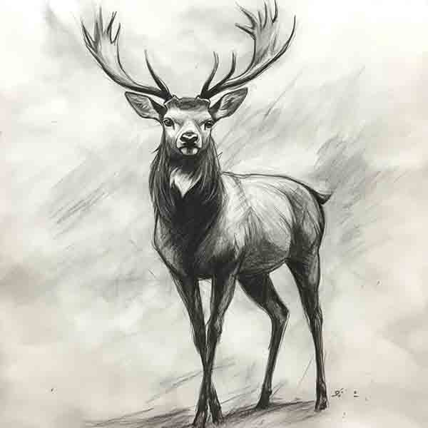 Stag Drawing, Realistic Stag Sketch Illustration, Stags with Antlers Drawing Ideas