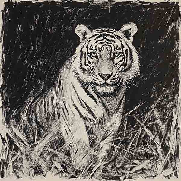 Tiger Drawing, How to Draw a Tiger, Siberian Bengal Tiger Sketch Illustration Art