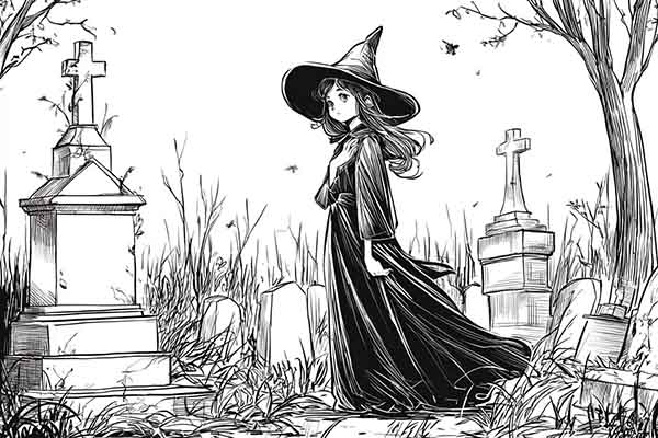 witch in a cemetery drawing
