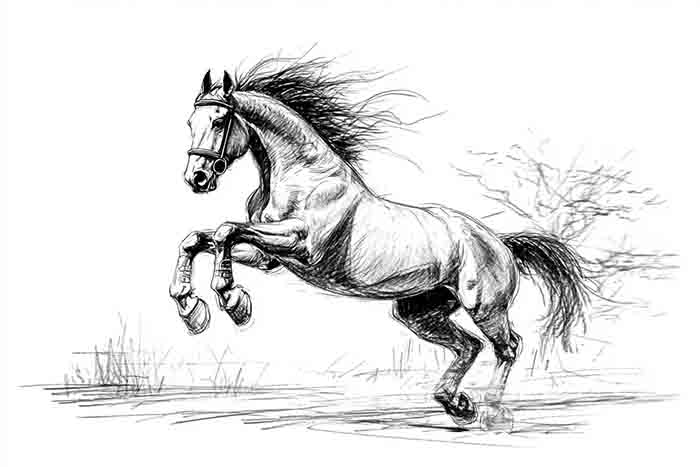 Realistic sketch of jumping horse