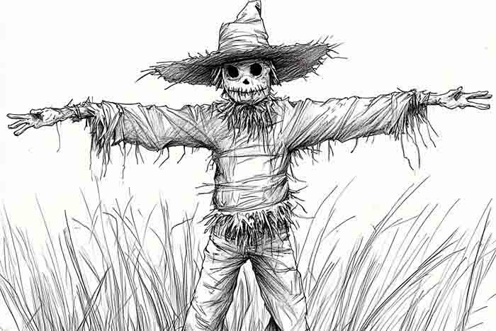 Realistic sketch of spooky scarecrow