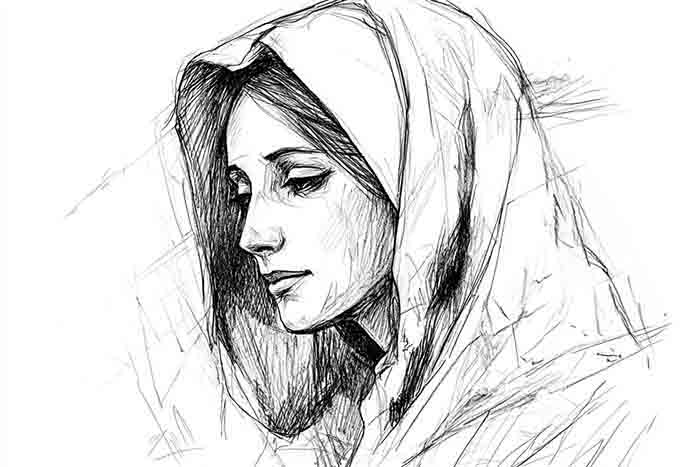 Realistic sketch of Virgin Mary