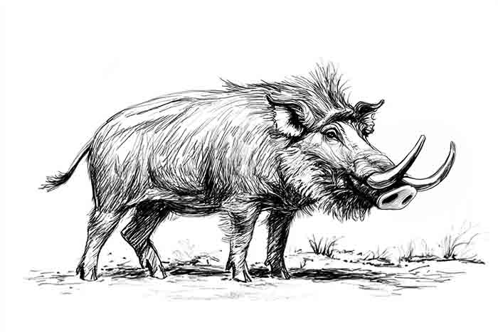 Realistic sketch of warthog in the wild