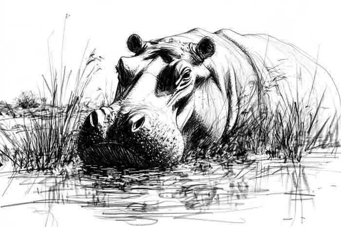 Hippo in natural habitat illustration
