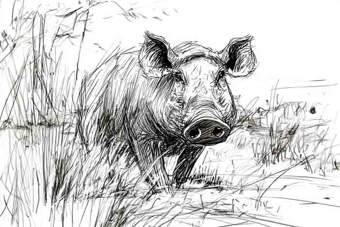 Warthog in natural habitat illustration