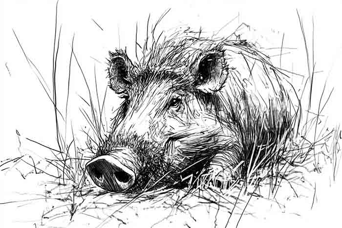 Pencil drawing of wild warthog