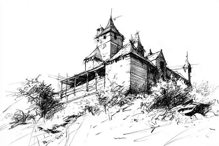 Medieval fortress on a hill artwork