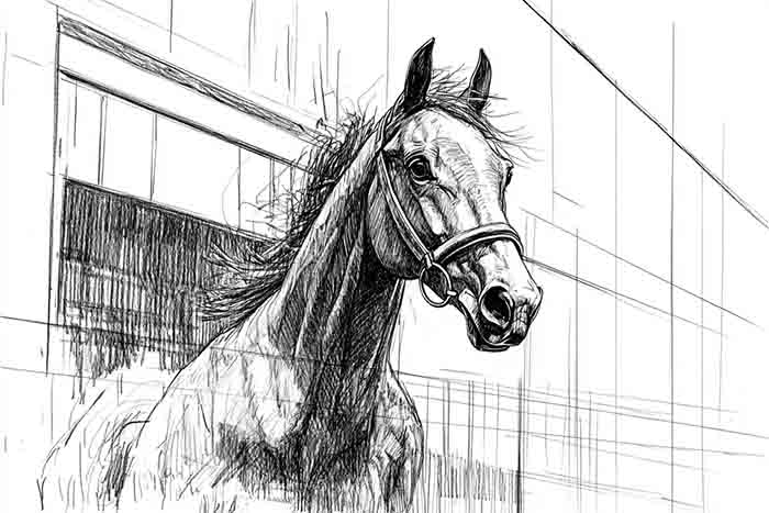 Realistic leaping horse line art