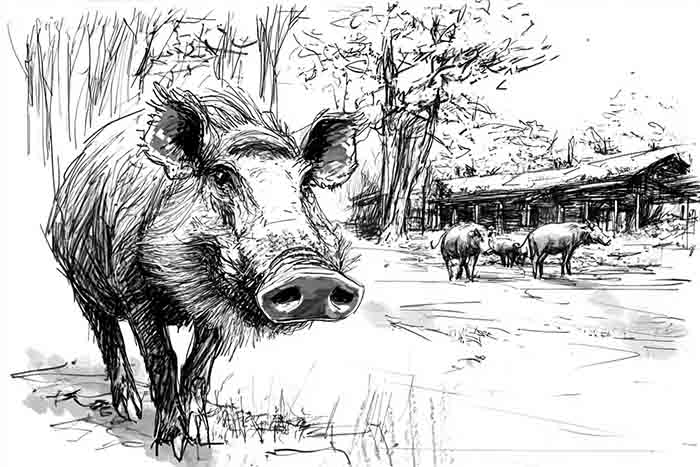 Wildlife scene with warthog sketch