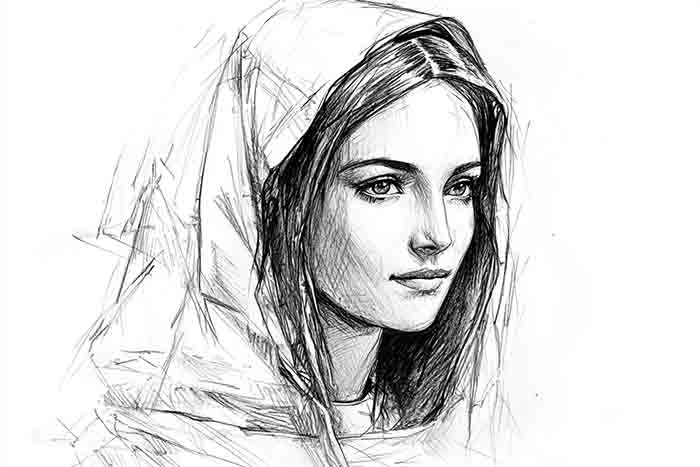 Detailed sketch of the Virgin Mary