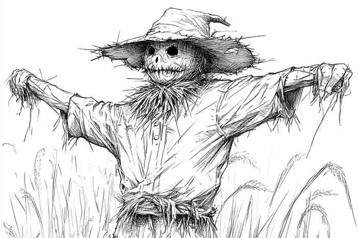 Creepy Scarecrow Halloween Drawing Realistic Sketch Illustration