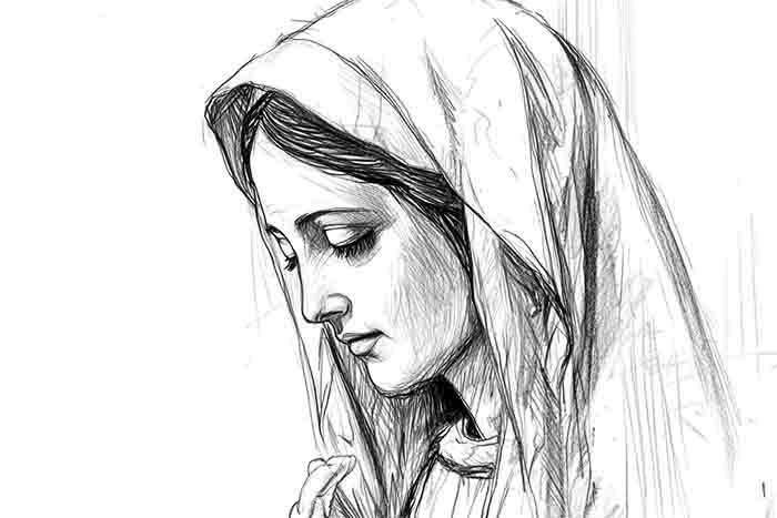 Blessed Virgin Mary Mother of Jesus Christ Realistic Drawing Sketch Illustration
