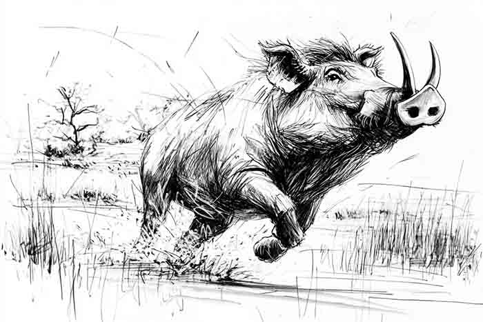African warthog in the wild drawing