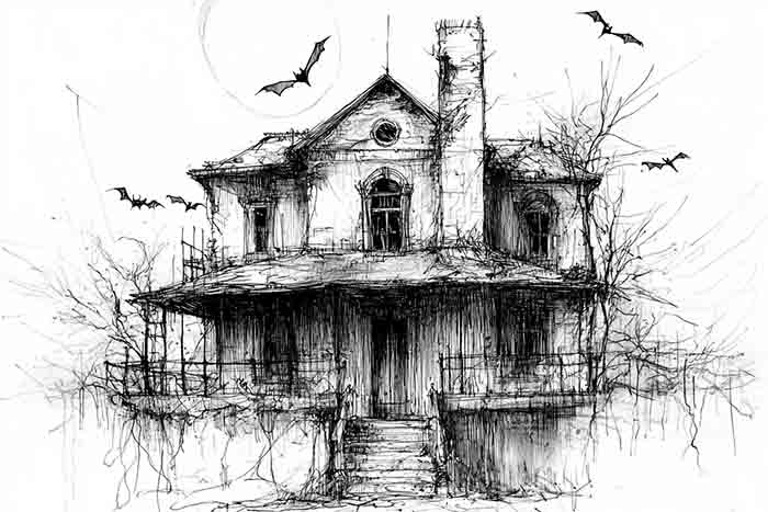 Gothic house on a hill drawing