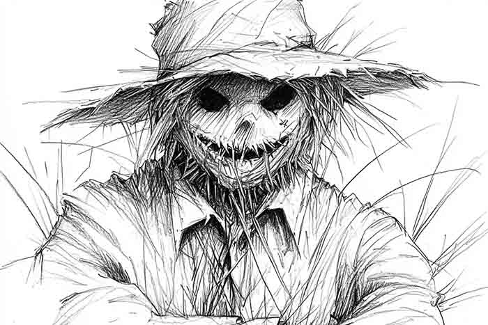 Haunted scarecrow drawing illustration