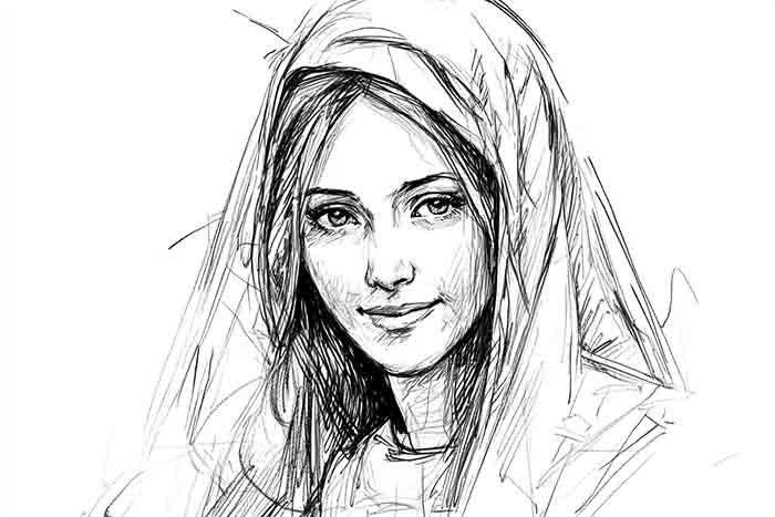 Blessed Mother Mary drawing illustration