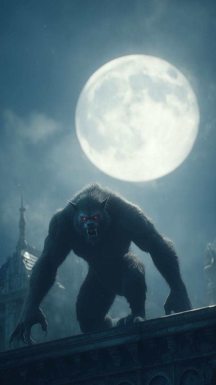 Werewolf rooftop full moon picture