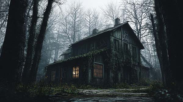 Creepy cottage Halloween background 03