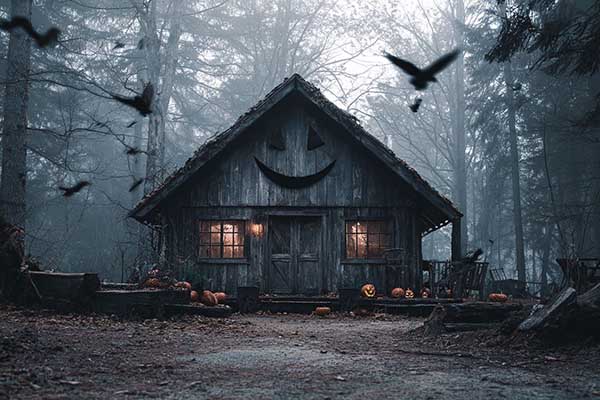 Creepy cottage Halloween background 06