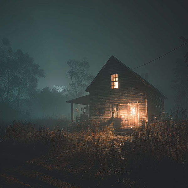 Creepy cottage Halloween background 09