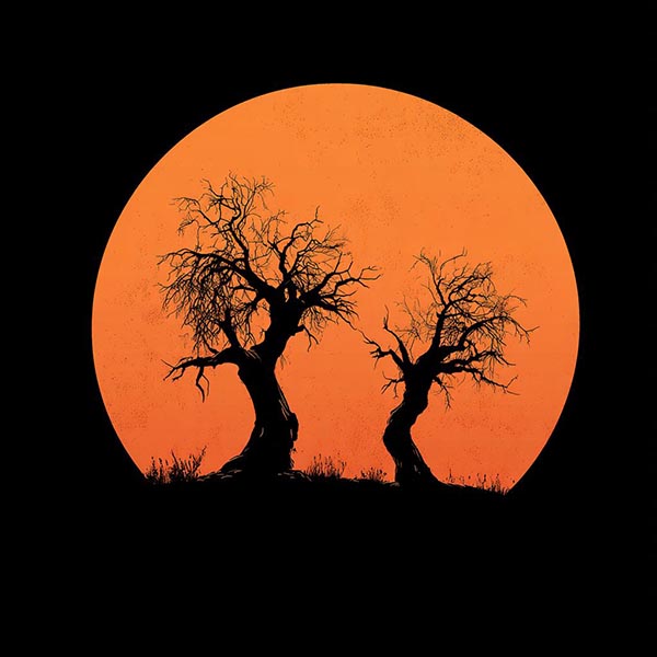 Creepy gnarled trees halloween background 01