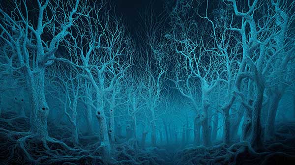Creepy gnarled trees halloween background 04