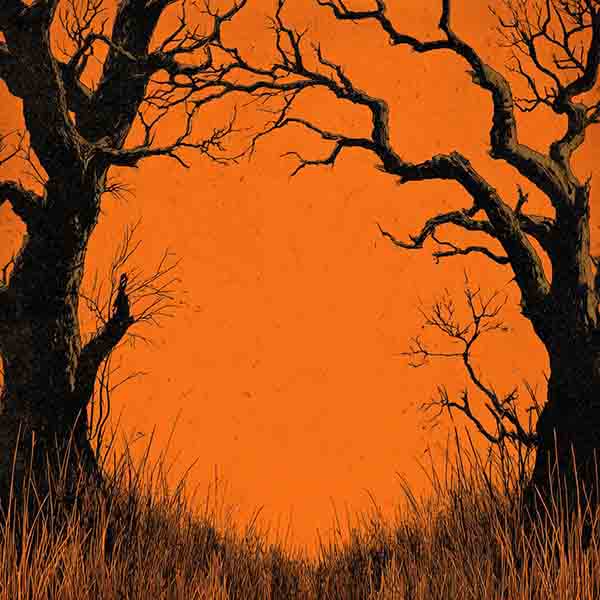 Creepy gnarled trees halloween background 05
