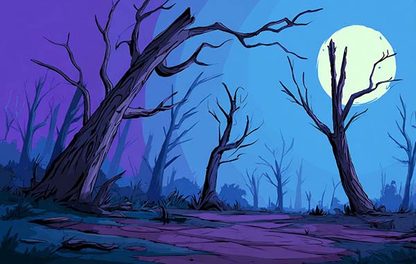 Creepy gnarled trees halloween background 08