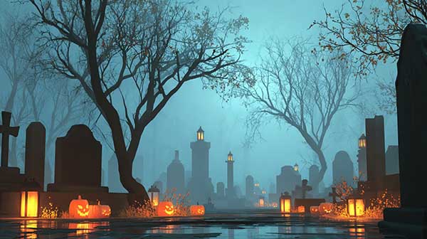 Creepy graveyard Halloween background 04