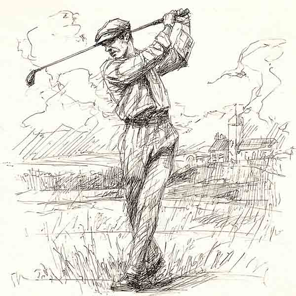 How to Draw a Golfer, Realistic 1930’s Golfer Drawing, Golf Athlete Image Sketch