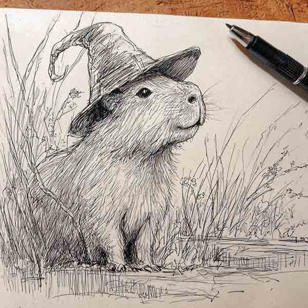 How to draw a Halloween capybara 01