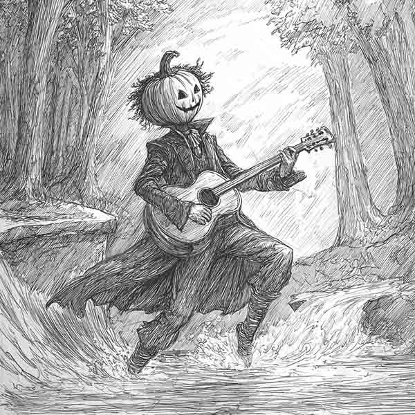 Jack o lantern with guitar drawing 03