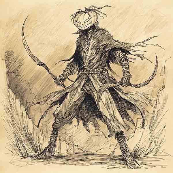 How to Draw Jack o Lantern, Realistic Fighting Halloween Pumpkin Warrior Drawing Sketch