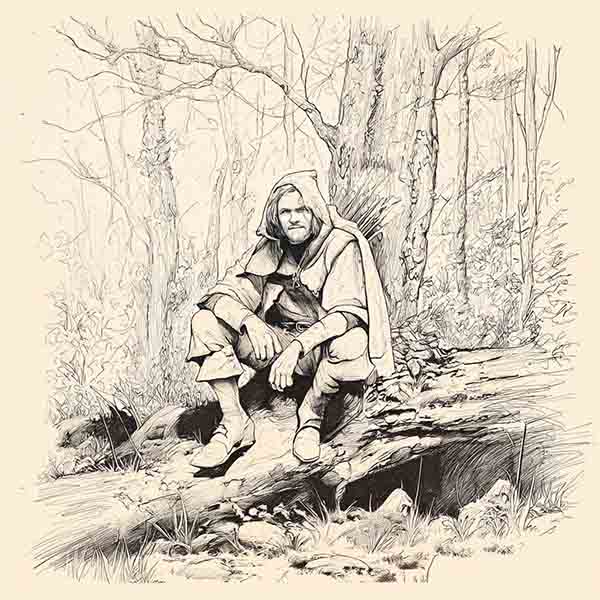 Robin Hood Drawing, Realistic Famous Outlaw in Sherwood Forest Sketch Illustration