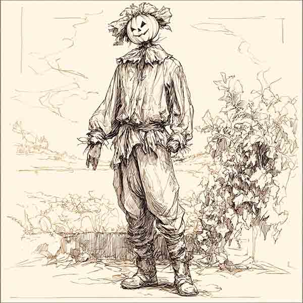scarecrow pumpkin head drawing 02