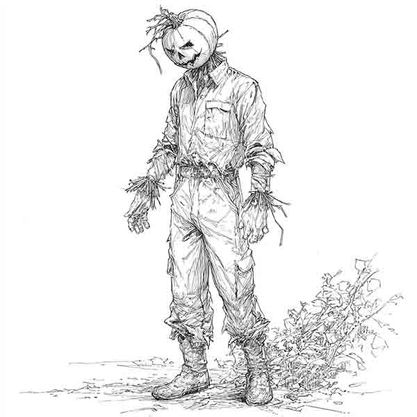 scarecrow pumpkin head drawing 04