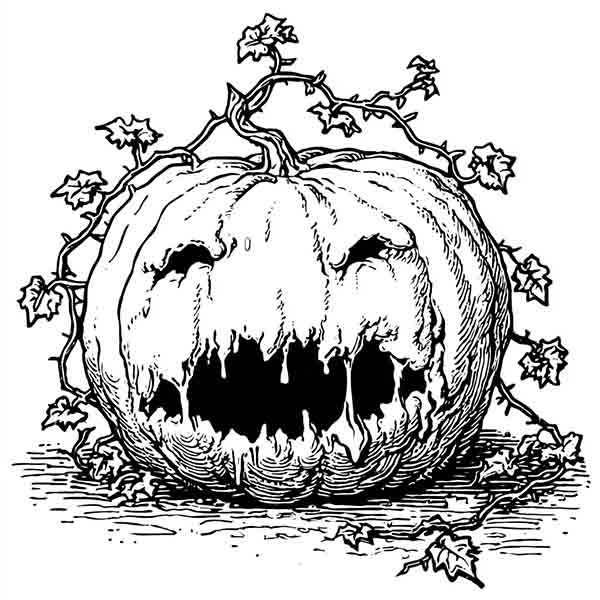 Scary Halloween pumpkin drawing 01