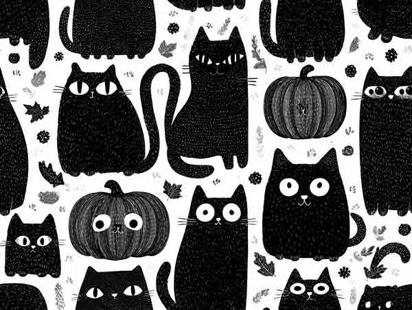 Spooky black cat Halloween Background 01