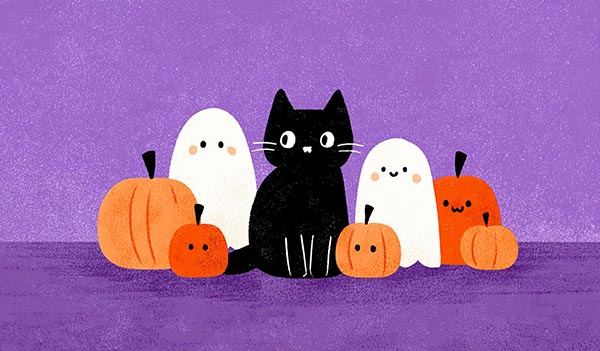Spooky black cat Halloween Background 02